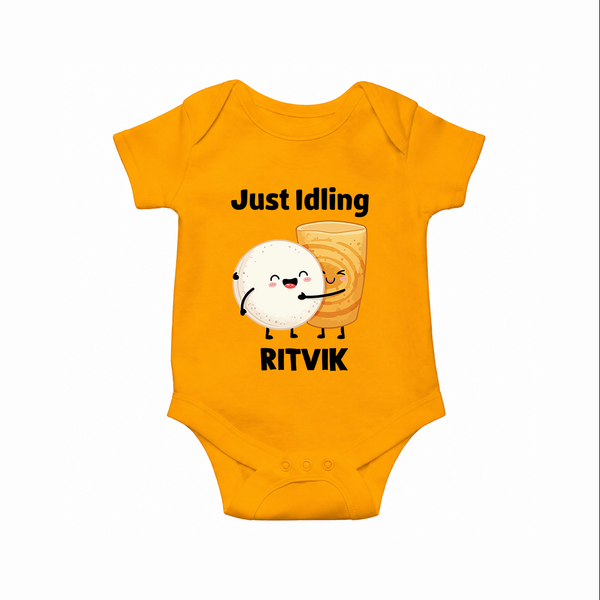 Just Idling South Indian Food Romper - CHROME YELLOW - New Born (Chest 14")