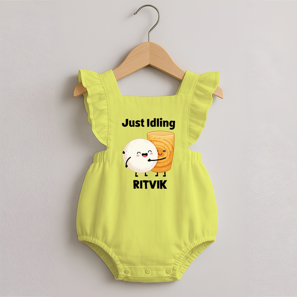 Just Idling South Indian Food Romper Frock - PASTEL YELLOW - 0 - 3 Months Old (Chest 19")