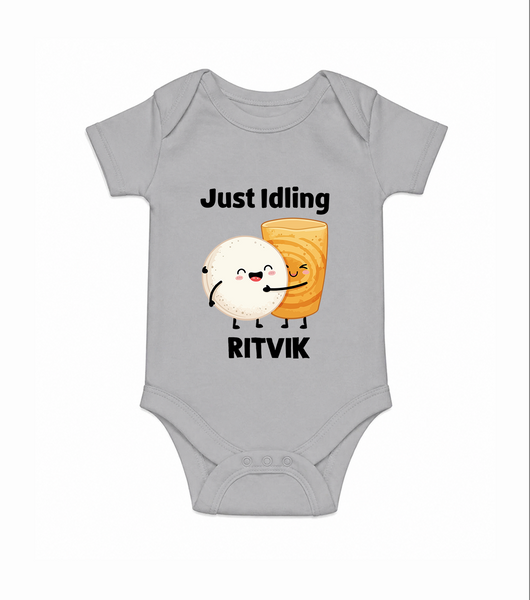 Just Idling South Indian Food Romper - GREY - New Born (Chest 14")