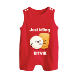 Just Idling South Indian Food Button Romper - RED - New Born (Chest 18")