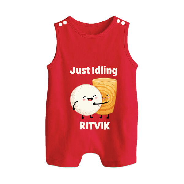 Just Idling South Indian Food Button Romper - RED - New Born (Chest 18")