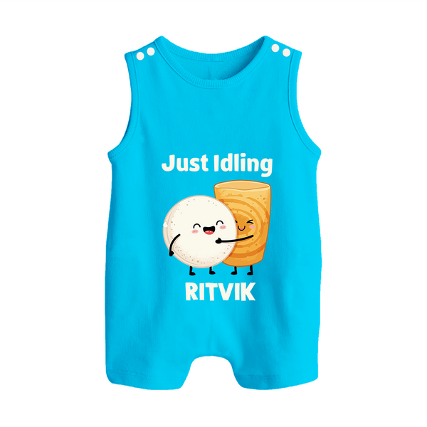 Just Idling South Indian Food Button Romper - SKY BLUE - New Born (Chest 18")