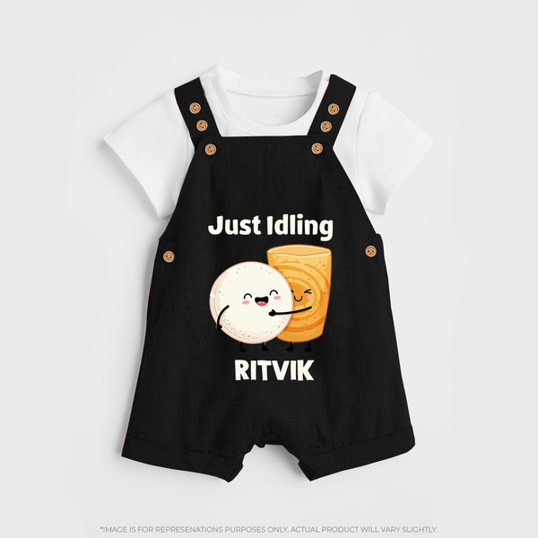 Just Idling South Indian Food Dungaree - BLACK - 0 - 5 Months Old (Chest 18")