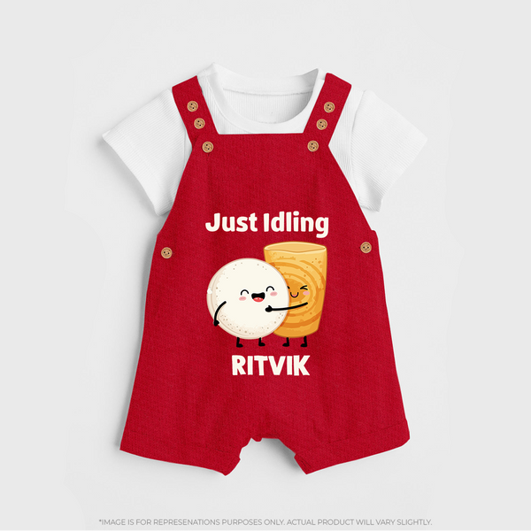 Just Idling South Indian Food Dungaree - RED - 0 - 5 Months Old (Chest 18")