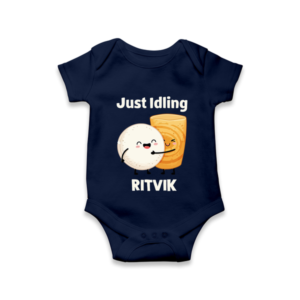 Just Idling South Indian Food Romper - NAVY BLUE - New Born (Chest 14")