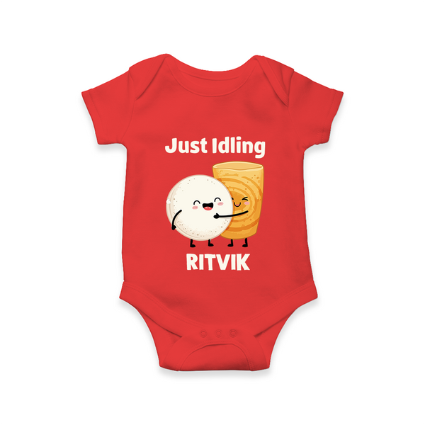 Just Idling South Indian Food Romper - RED - New Born (Chest 14")