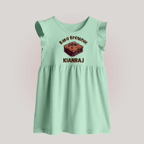 Baby Brownie Dessert Lover Baby Frock - MINT GREEN - 0 - 3 Months Old (Chest 17")