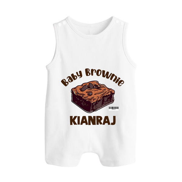 Baby Brownie Dessert Lover Button Romper - WHITE - New Born (Chest 18")