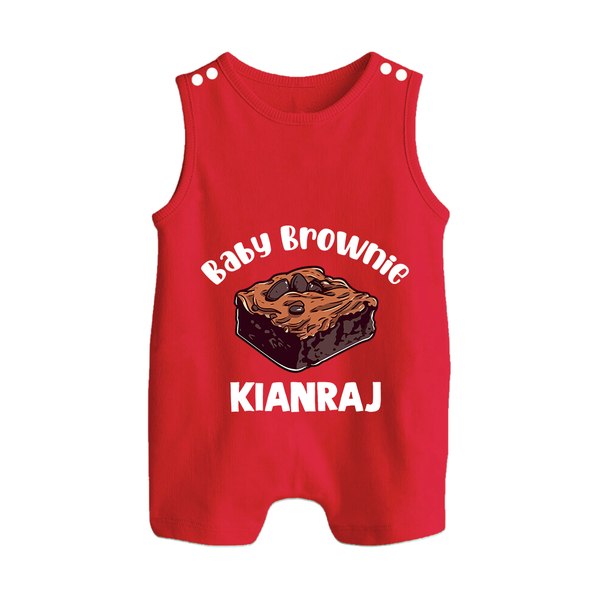Baby Brownie Dessert Lover Button Romper - RED - New Born (Chest 18")