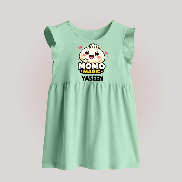 Momo Magic Dumpling Lover Baby Frock - MINT GREEN - 0 - 3 Months Old (Chest 17")