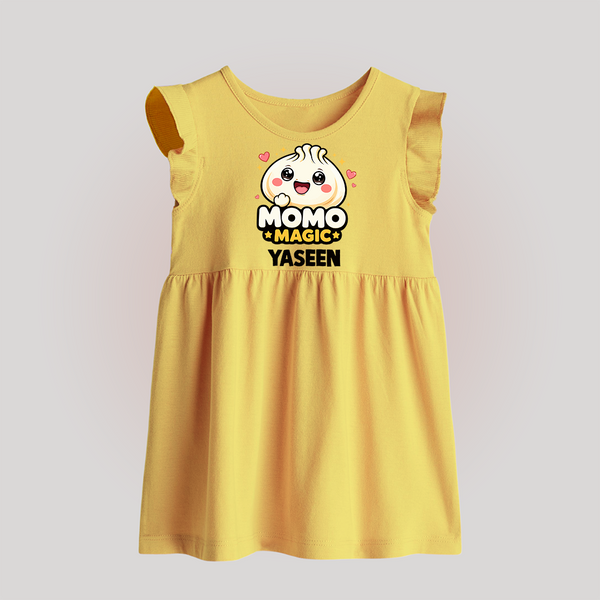 Momo Magic Dumpling Lover Baby Frock - PASTEL YELLOW - 0 - 3 Months Old (Chest 17")