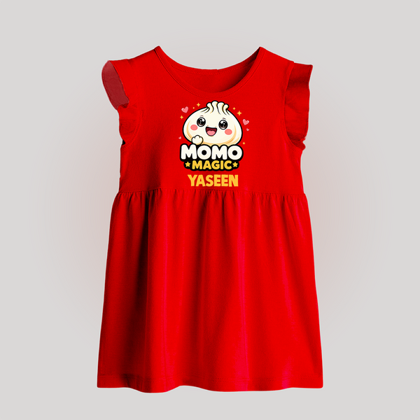 Momo Magic Dumpling Lover Baby Frock - RED - 0 - 3 Months Old (Chest 17")