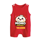 Momo Magic Dumpling Lover Button Romper - RED - New Born (Chest 18")