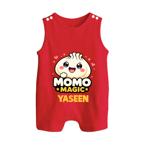 Momo Magic Dumpling Lover Button Romper - RED - New Born (Chest 18")