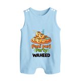 Pani Puri Party Foodie Button Romper - BABY BLUE - New Born (Chest 18")