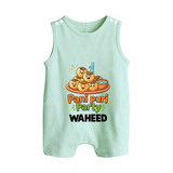 Pani Puri Party Foodie Button Romper - MINT GREEN - New Born (Chest 18")