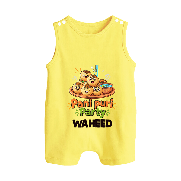 Pani Puri Party Foodie Button Romper - PASTEL YELLOW - New Born (Chest 18")