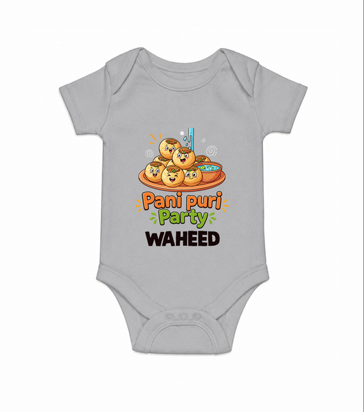 Pani Puri Party Foodie Romper - GREY - New Born (Chest 14")