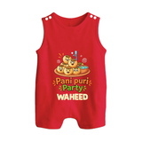 Pani Puri Party Foodie Button Romper - RED - New Born (Chest 18")