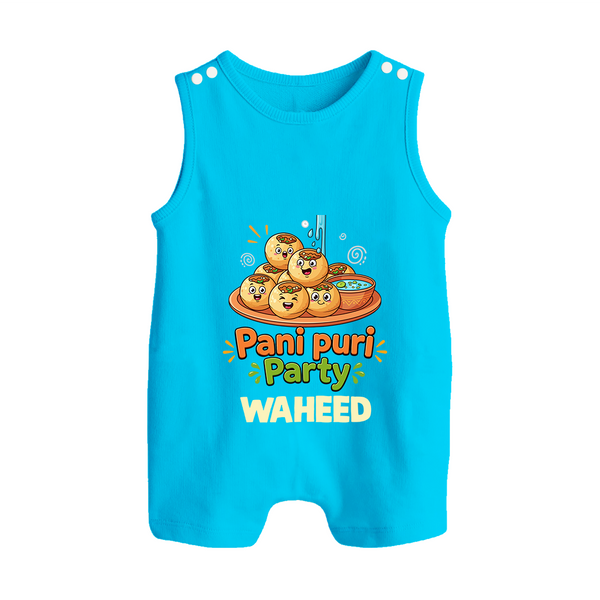 Pani Puri Party Foodie Button Romper - SKY BLUE - New Born (Chest 18")