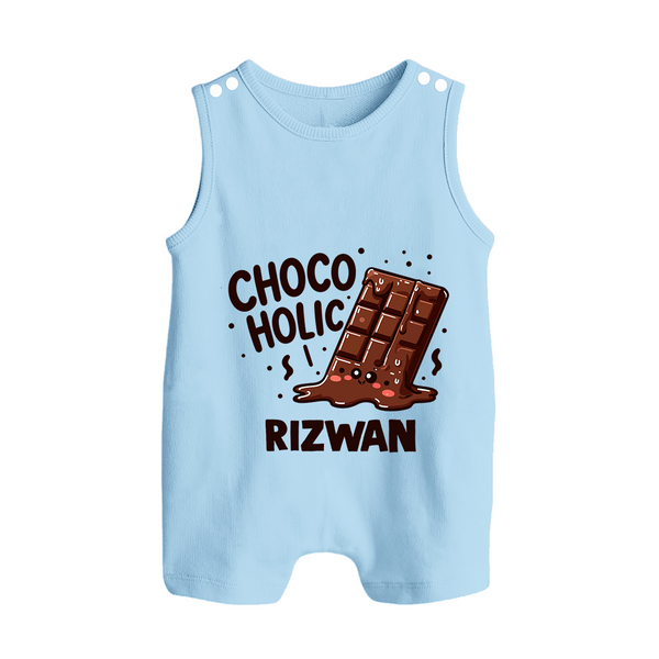 Choco Holic Chocolate Lover Button Romper - BABY BLUE - New Born (Chest 18")