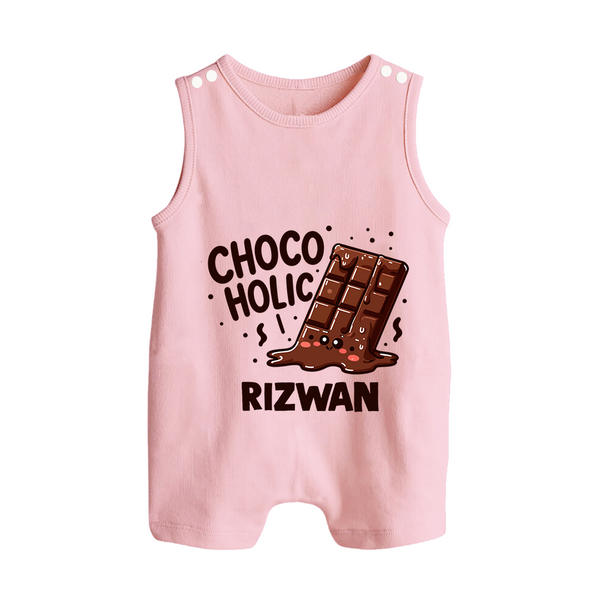 Choco Holic Chocolate Lover Button Romper - BABY PINK - New Born (Chest 18")