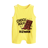 Choco Holic Chocolate Lover Button Romper - PASTEL YELLOW - New Born (Chest 18")