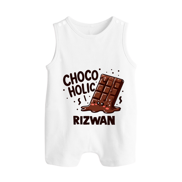 Choco Holic Chocolate Lover Button Romper - WHITE - New Born (Chest 18")