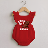 Choco Holic Chocolate Lover Romper Frock - RED - 0 - 3 Months Old (Chest 19")
