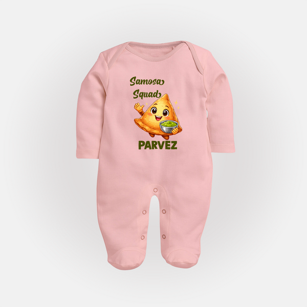 Samosa Squad Foodie Full body suit - BABY PINK - New Born (Chest 7.5")