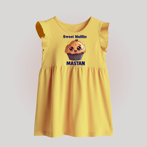Sweet Muffin Personalized Baby Frock - PASTEL YELLOW - 0 - 3 Months Old (Chest 17")