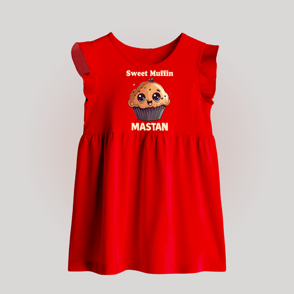 Sweet Muffin Personalized Baby Frock - RED - 0 - 3 Months Old (Chest 17")