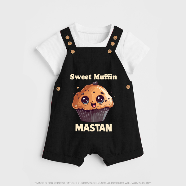 Sweet Muffin Personalized Dungaree - BLACK - 0 - 5 Months Old (Chest 18")
