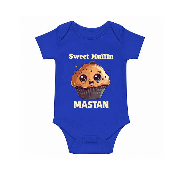 Sweet Muffin Personalized Baby Romper - COBALT BLUE - New Born (Chest 14")