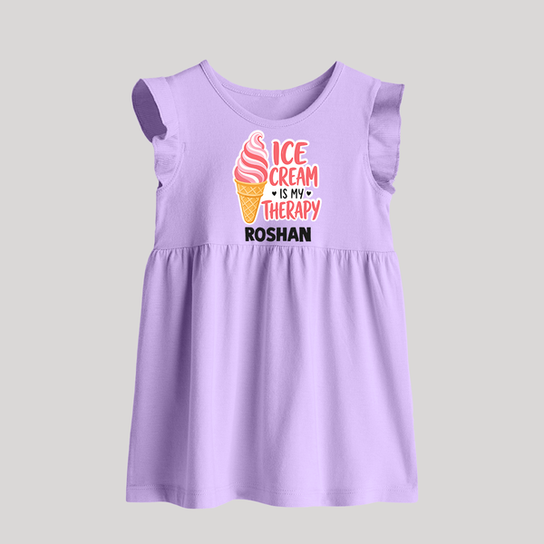 Ice Cream Is My Therapy Baby Frock - LILAC - 0 - 3 Months Old (Chest 17")