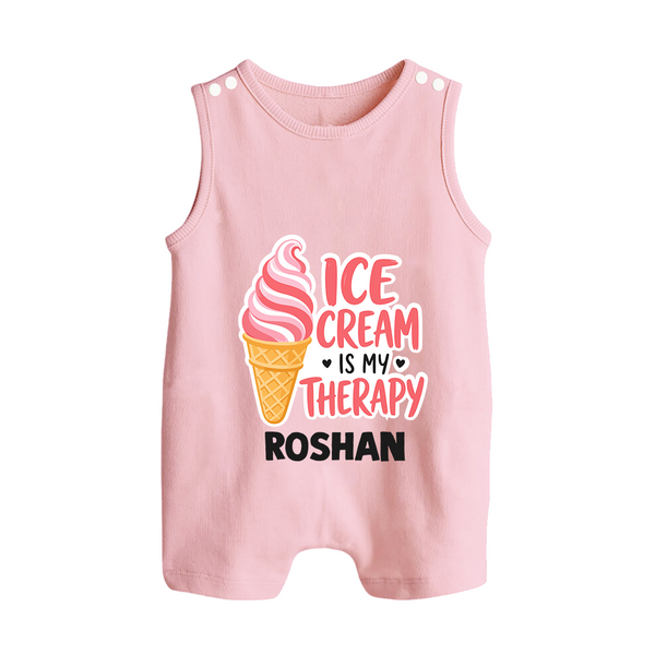 Ice Cream Is My Therapy Button Romper - BABY PINK - New Born (Chest 18")
