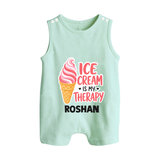 Ice Cream Is My Therapy Button Romper - MINT GREEN - New Born (Chest 18")