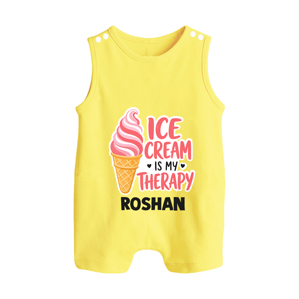 Ice Cream Is My Therapy Button Romper - PASTEL YELLOW - New Born (Chest 18")