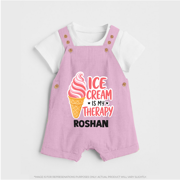 Ice Cream Is My Therapy Dungaree - BABY PINK - 0 - 5 Months Old (Chest 18")