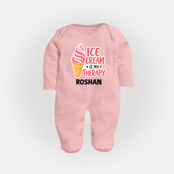 Ice Cream Is My Therapy Full body suit - BABY PINK - New Born (Chest 7.5")