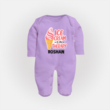 Ice Cream Is My Therapy Full body suit - LILAC - New Born (Chest 7.5")
