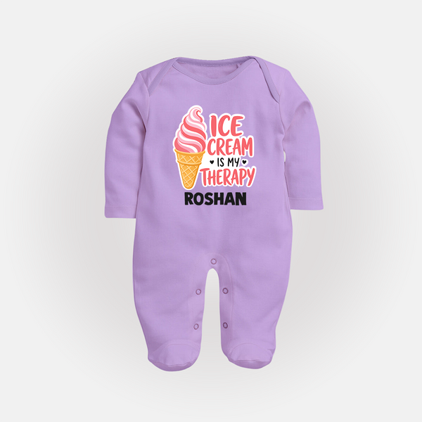 Ice Cream Is My Therapy Full body suit - LILAC - New Born (Chest 7.5")