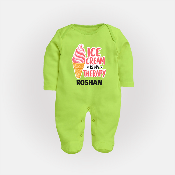 Ice Cream Is My Therapy Full body suit - LIME GREEN - New Born (Chest 7.5")