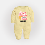 Ice Cream Is My Therapy Full body suit - PASTEL YELLOW - New Born (Chest 7.5")