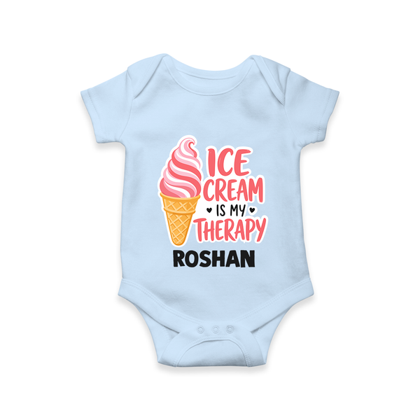 Ice Cream Is My Therapy Baby Romper - BABY BLUE - New Born (Chest 14")