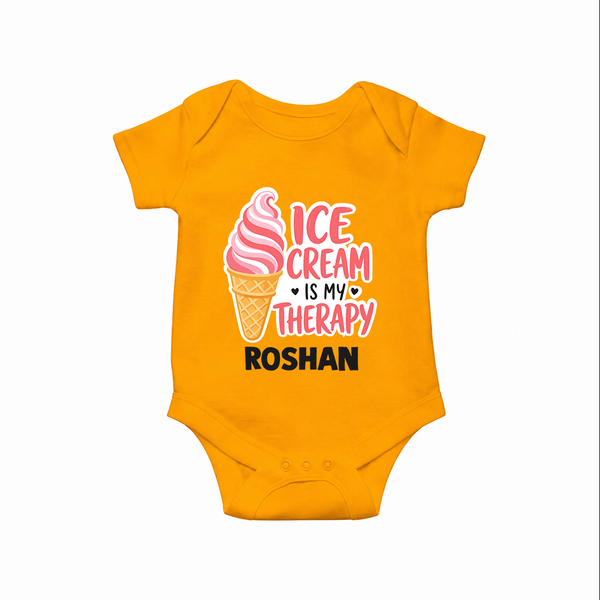 Ice Cream Is My Therapy Baby Romper - CHROME YELLOW - New Born (Chest 14")