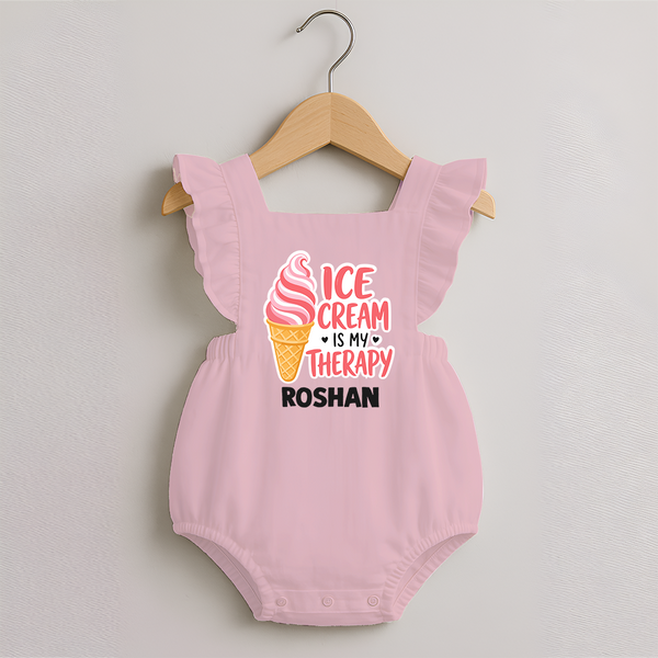 Ice Cream Is My Therapy Romper Frock - BABY PINK - 0 - 3 Months Old (Chest 19")