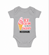 Ice Cream Is My Therapy Baby Romper - GREY - New Born (Chest 14")