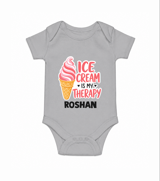 Ice Cream Is My Therapy Baby Romper - GREY - New Born (Chest 14")