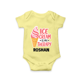 Ice Cream Is My Therapy Baby Romper - PASTEL YELLOW - New Born (Chest 14")